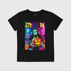 Футболка хлопковая детская Minecraft and halloween collaboration - ai art, цвет: черный