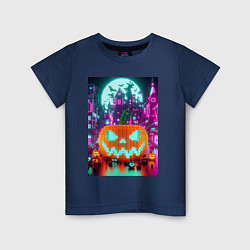 Футболка хлопковая детская Halloween and Minecraft - pumpkin, цвет: тёмно-синий