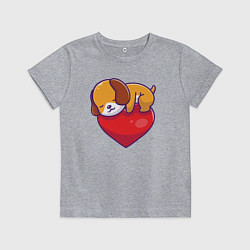 Футболка хлопковая детская Собачка обнимает сердце, цвет: меланж