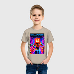 Футболка хлопковая детская Halloween is coming - neon glow collaboration, цвет: миндальный — фото 2