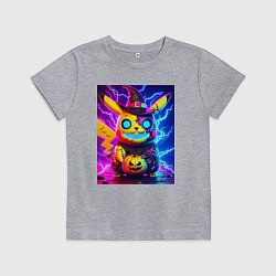 Футболка хлопковая детская Пикачу киберпанк зомби - неоновое свечение, цвет: меланж