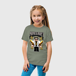 Футболка хлопковая детская Стив из Майнкрафт с золотыми пистолетами, цвет: авокадо — фото 2