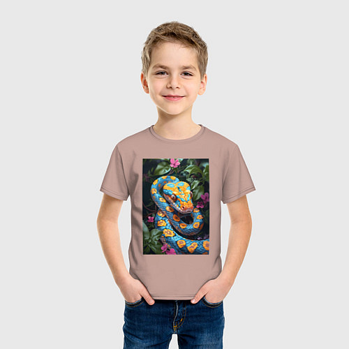 Детская футболка Змея в зелени / Пыльно-розовый – фото 3