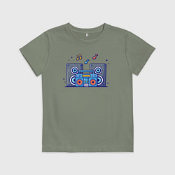 Футболка хлопковая детская Бумбокс и колонки, цвет: авокадо