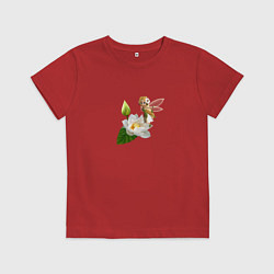 Футболка хлопковая детская Маленькая фея на кувшинке, цвет: красный