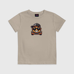 Футболка хлопковая детская Машина рэпер в черных очках, цвет: миндальный