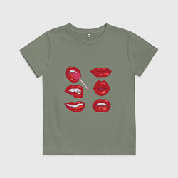 Футболка хлопковая детская Коллекция красивых губ, цвет: авокадо