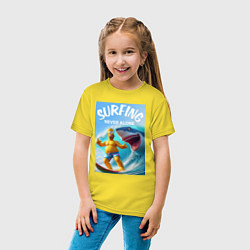 Футболка хлопковая детская Homer Simpson and shark - surfing never alone, цвет: желтый — фото 2