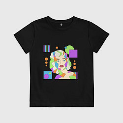 Футболка хлопковая детская Мэрилин Монро абстрактный женский портрет, цвет: черный