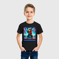 Футболка хлопковая детская Cool tyrannosaur DJ - ai art, цвет: черный — фото 2