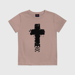 Футболка хлопковая детская Стильный крест - с черепом, цвет: пыльно-розовый