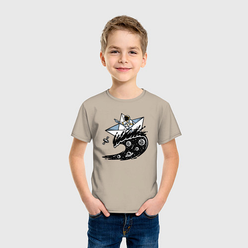 Детская футболка Кораблик на космической волне / Миндальный – фото 3