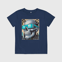 Футболка хлопковая детская Pixel skull - ai art fantasy, цвет: тёмно-синий