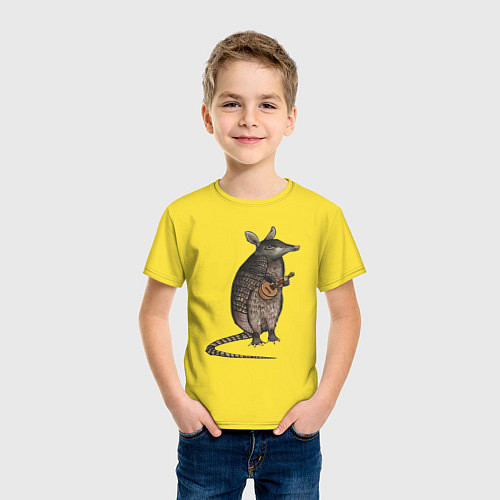 Детская футболка Броненосец с укулеле / Желтый – фото 3