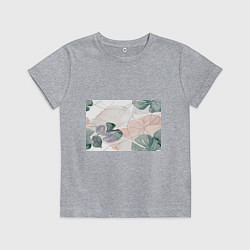 Футболка хлопковая детская Акварельные листья светлые, цвет: меланж