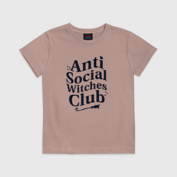 Футболка хлопковая детская Anti social witches club, цвет: пыльно-розовый