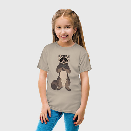 Детская футболка Енот арт / Миндальный – фото 4