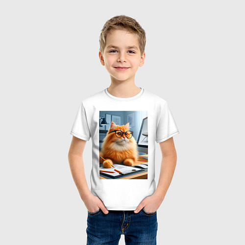 Детская футболка Рыжий кот дизайнер - нейроарт / Белый – фото 3