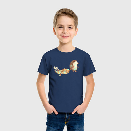 Детская футболка Ежик со спущенной лодкой / Тёмно-синий – фото 3