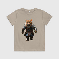 Футболка хлопковая детская Кот викинг, цвет: миндальный
