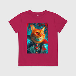 Футболка хлопковая детская Рыжий кот вампир - нейроарт, цвет: маджента