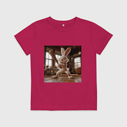 Футболка хлопковая детская Заяц и бейсбол, цвет: маджента