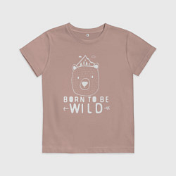 Футболка хлопковая детская Медведь - рождён диким, цвет: пыльно-розовый