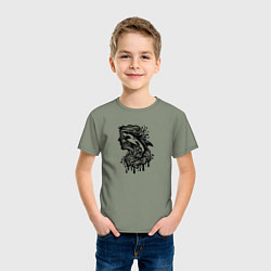 Футболка хлопковая детская Татуировка с акулой и головой человека, цвет: авокадо — фото 2