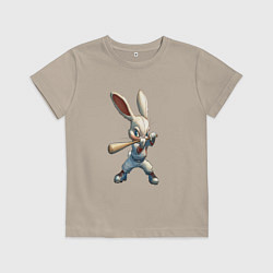 Футболка хлопковая детская Бейсбольный зайчик, цвет: миндальный