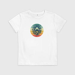 Футболка хлопковая детская Акула в волнах на фоне полосок, цвет: белый