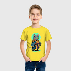 Футболка хлопковая детская Кот самурай аниме, цвет: желтый — фото 2