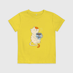 Футболка хлопковая детская Кошачье чаепитие, цвет: желтый