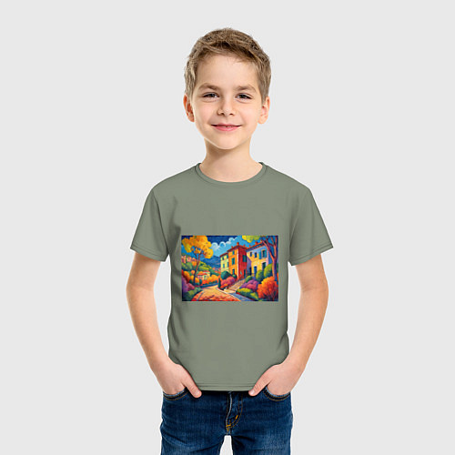 Детская футболка Живопись яркие домики фовизм / Авокадо – фото 3