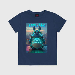 Футболка хлопковая детская Cyber Totoro - neon glow fantasy, цвет: тёмно-синий