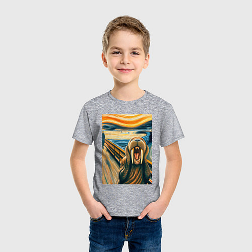 Детская футболка Морж кричит на картине Эдварда Мунка - мем искусст / Меланж – фото 3