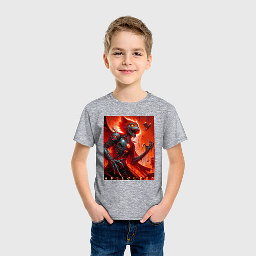 Детская футболка Кибер кошка ведьма - хэллоуин / Меланж – фото 3