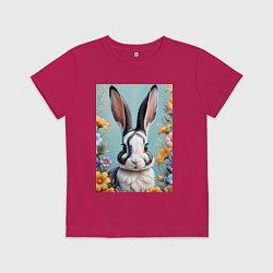 Футболка хлопковая детская Кролик в цветах, цвет: маджента