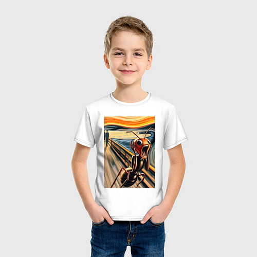 Детская футболка Муравей кричит на картине Эдварда Мунка - мем иску / Белый – фото 3