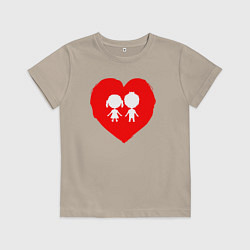 Футболка хлопковая детская Алое сердце, цвет: миндальный