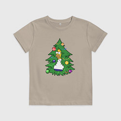 Футболка хлопковая детская Гомер - Новый год, цвет: миндальный