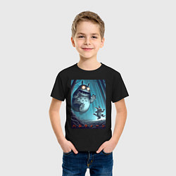 Футболка хлопковая детская Тоторо гонится за лесным длинноухим котом - хэллоу, цвет: черный — фото 2