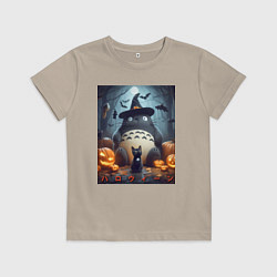 Футболка хлопковая детская Totoro and black cat - halloween fantasy, цвет: миндальный