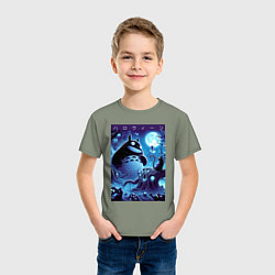Футболка хлопковая детская Тоторо в сказочном лесу в ночь на хэллоуин, цвет: авокадо — фото 2