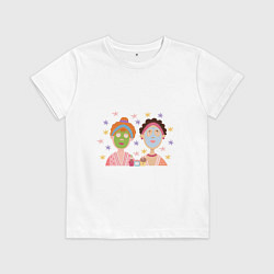Футболка хлопковая детская Подружки утром, цвет: белый