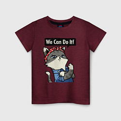 Футболка хлопковая детская We can do it - cat, цвет: меланж-бордовый