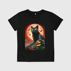 Футболка хлопковая детская Стимпанк кот в очках - нейроарт, цвет: черный