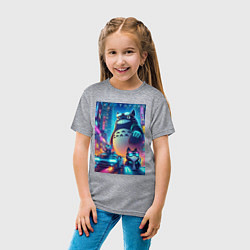 Футболка хлопковая детская Totoro and cats - cyberpunk, цвет: меланж — фото 2