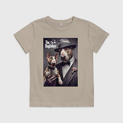 Футболка хлопковая детская Крёстный отец держит своего щенка - мем, цвет: миндальный