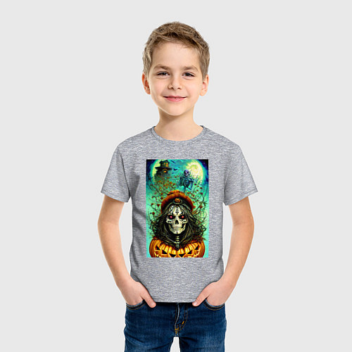 Детская футболка Скелет ведьмы - хэллоуин / Меланж – фото 3