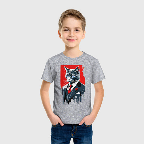 Детская футболка Кот джентльмен с голубыми глазами - мем / Меланж – фото 3